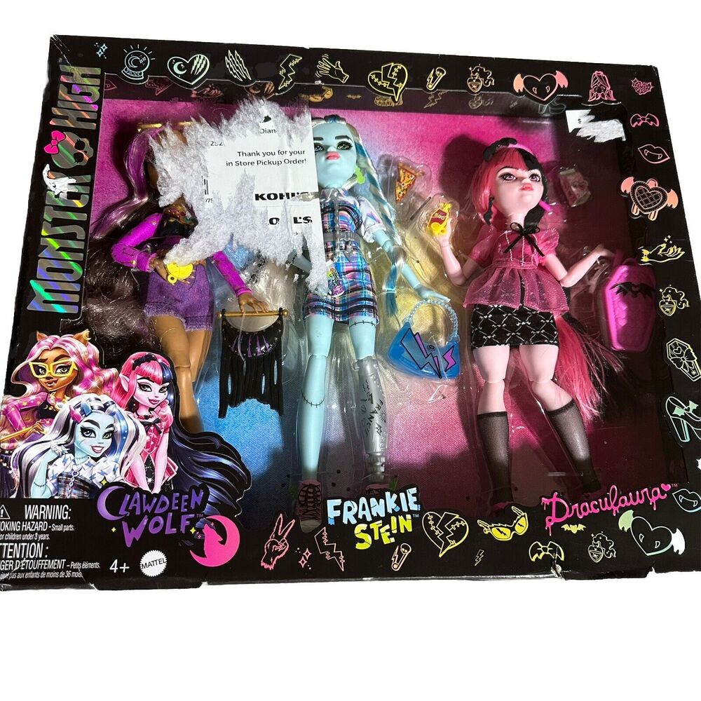 Mattel Monster High Day Out Fashion Doll 3-piece Set Draculaura Frankie Clawdeen
